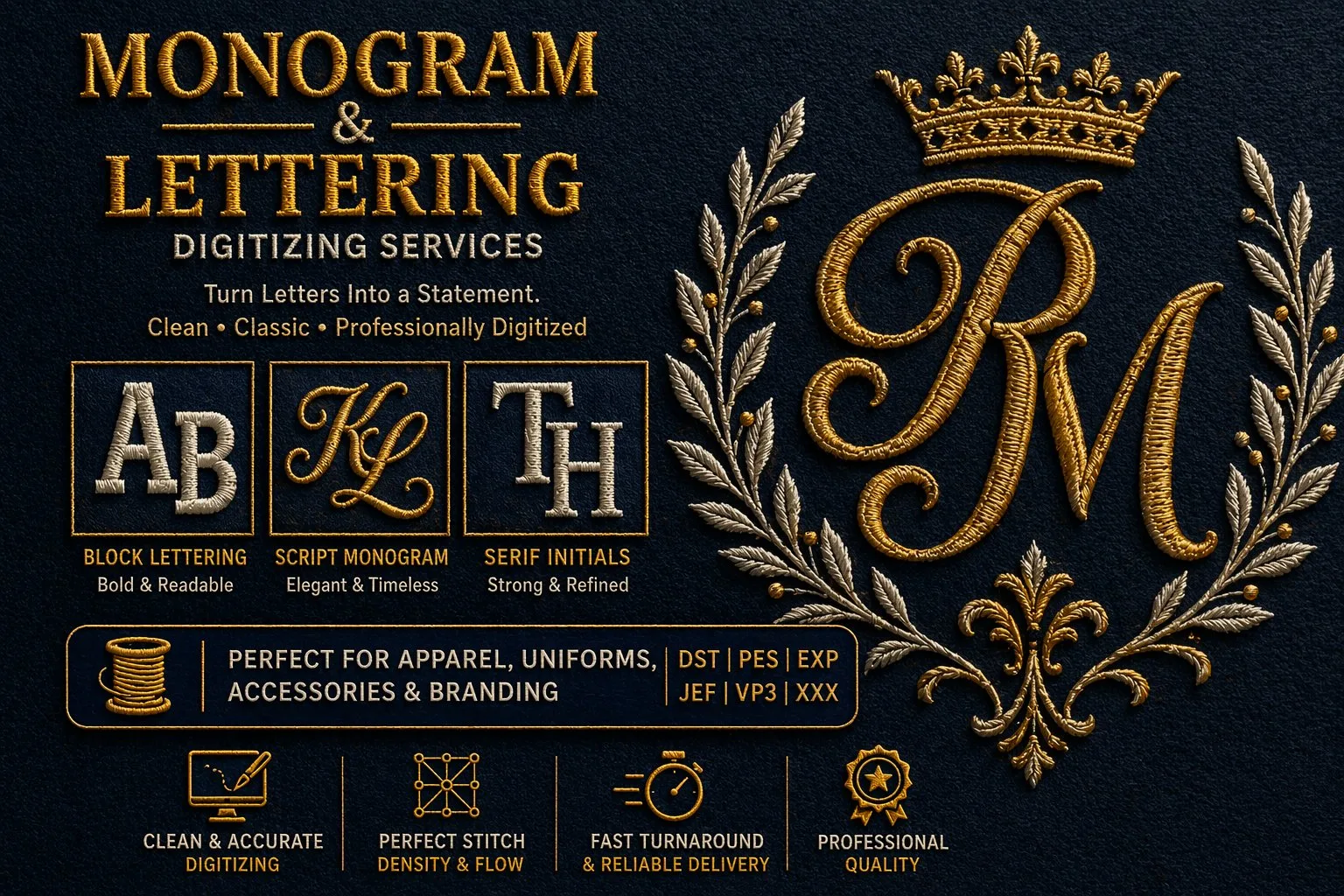 Monogram and lettering embroidery digitizing